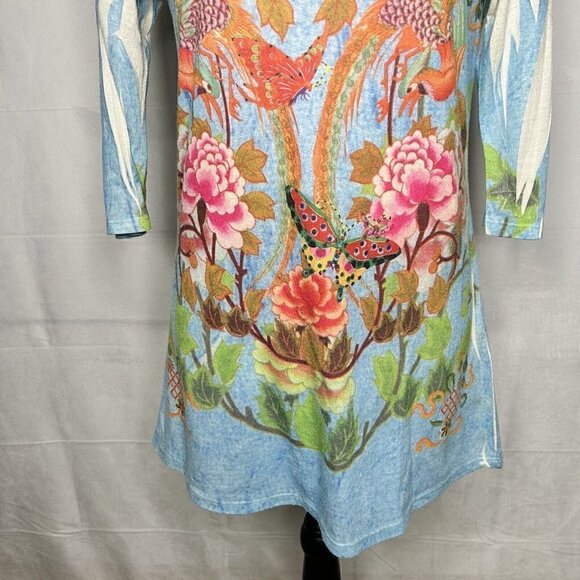 MUSHKA by SIENNA ROSE Sublimated Butterfly Bird Design 3/4 Sleeves Knit Top Sz M - Picture 3 of 10